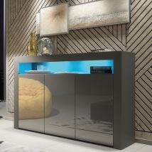 Olivia Furniture - Aether Sideboard 155cm - Dark Grey With Gloss Doors & Led