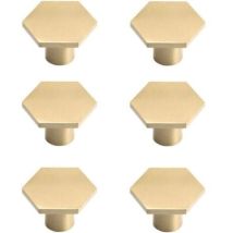 Set Of 6 Brass Cabinet Handles, Golden Furniture Handles, Single Hole Hexagonal Handles For Kitchen, Office, Cabinets, Dressers