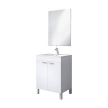 Mobile Sottolavabo, Mobiletto Per Bagno, Armadio A 2 Ante Con Specchio, Lavabo Non Incluso, Cm 60x45h80, Bianco Lucido