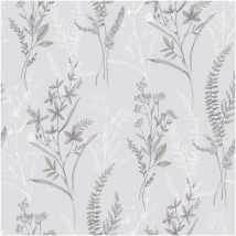 Botanical Floral Mauve Grey Wallpaper Meadow Design Nature Pattern
