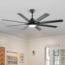 Ventilador De Techo Sofucor De 132 Cm Con Luz — Moderno, Con Mando A Distancia, Motor Cc Reversible Y 8 Aspas De Abs — Negro