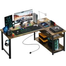 Bureau Gaming En L D'Angle Avec Étagères, Ports Usb Et Prise Intégrés, 120x80x74 Cm - Pour Jouer Et Travailler, Marron