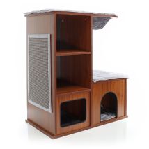 Fudajo - Casetta Gioco Per Gatti Design In Legno Marrone Con Cuscini E Tappetino Tiragraffi In Sisal
