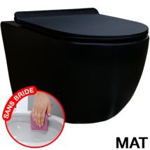 Confort - Schwarz Matt Wandhängendes Wc Ohne Flansch Unsichtbaren Befestigungen + Ultradünner, Abklappbarer Sitz + Fallbremse.