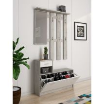 Muebles De Entrada Sargassi, Entrada Para Perchas, Composición Para Atrio, Consola De Almacenamiento Multifunción, 100x26h190 Cm, Blanco Y Cemento