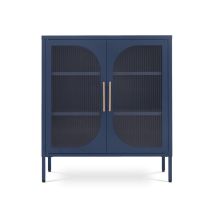 Metall-sideboard Mit 2 Türen In Nachtblau Und Geriffeltem Glas 80cm Luka