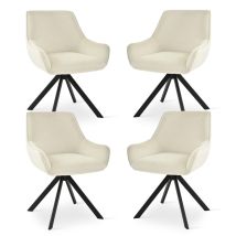 Goeurvant Sillón Giratorio 360° Con Respaldo Curvado Y Cojín Mullido, La Combinación Perfecta Entre Estilo Y Comodidad - Juego De 4 - Blanco Crema