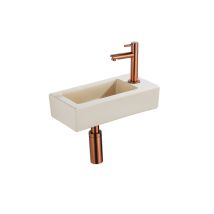 Fugaflow Efficiente Pietra Ensemble De Fontaine - 37,5x18,5x9cm - Céramique - Trou De Robinet À Droite - Robinet De Fontaine En Cuivre Brossé -