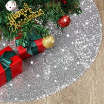Jupe De Sapin De Noël De 90 Cm De Diamètre, Tablier Inférieur De Sapin De Noël, Décoration De Sapin De Noël, Décoration Intérieure (argent)