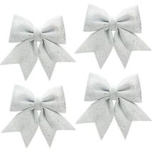 Sparkly Christmas Bow Ornaments 4 Pcs, Tree Decorations In Bow Shape For Christmas Tree - Silver (12 X 15 Cm)