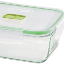 GIOSTYLE Vorratsbehälter 2in1 Glasbehälter 0,38L – Hitzebeständige Gummidichtung – Entlüftungsventil für Mikrowellengebrauch – 14,8 x 10,2 x 6 cm