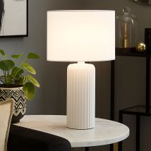 Tischleuchte Nachttischlampe Weiß Keramik Wohnzimmerlampe Textil Leseleuchte Tischlampe, 1x E27, Dxh 28 X 51 Cm