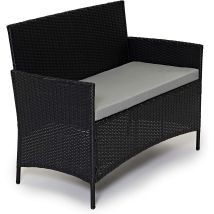 Black Rattan Garden Furniture Set Patio Conservatory Balcony Indoor Outdoor 4 Seater Piece Glass Top Coffee Table Modular Sofa Loveseat With Cushions 