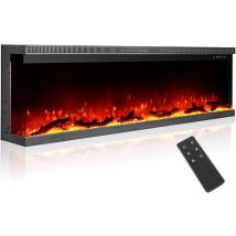 Chimenea Eléctrica De 60 Pulgadas Con Control Inteligente De Temperatura, Envolvente De 3 Lados, Panel Remoto, 12 Colores De Llama Ajustables, 3 