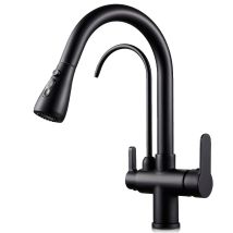 Grifo Osmosis Inversa 3 Vías, Extraible, Lineas Curvas Serie Apolo Negro