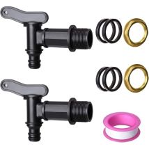 Lot De 2 Robinets De Cuve 3/4 Pouces Plastique Pp Étanche Avec Joint Et Écrou Récupérateur D'Eau De Pluie Pour Réservoirs Et Fûts