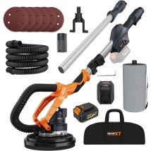 Maxxt - Ponceuse À Cloisons Sèches Avec Aspirateur, Électrique Sans Balais, 7 Télescopes Pliables, Vitesse Variable, Pour Plafonds En Pop-corn, 20v 
