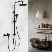 Colonne De Douche Noir Avec Robinet De Baignoire, Douche De Tête Et 4 Fonctions Douchette À Main, Hauteur Réglable 839-1164mm