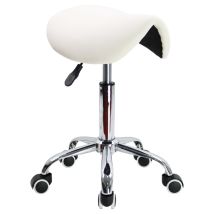 Tabouret Selle De Cheval Réglable En Hauteur 45-61 Cm – Cuir Pu Blanc – 360° Pivotant – 5 Roulettes – Confortable Pour Bureau Et Spa – Kktoner