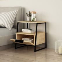 Nachttisch Eiche – 45 x 40 x 50 cm – Klapptür – Offenes Fach – Modernes Design – Vielseitig einsetzbar – Dekorativ und funktional