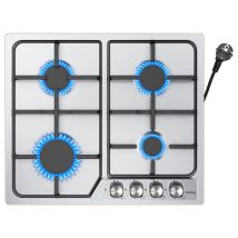 Iseasy Placa De Gas De 4 Quemadores 59cm Plata–(acero Inoxidable)gas Natural/propano-4 Fuegos