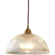 Groofoo Luminaire Suspension Dôme En Verre Transparent Vintage Industrielle - Base E27 En Laiton Cuivre Lustre - Lampe Suspendue Au Plafond - Sans 
