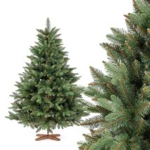 Fairytrees - Künstlicher Weihnachtsbaum Nordmanntanne Premium, Mit Braunem Stamm Und Echtholz Baumständer