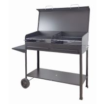 Barbacoa Vanessa Grande 100x40 cm – Altura 88 cm – Doble rejilla de acero cromado – Estantes laterales – Ruedas