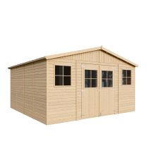 Cobertizo De Madera Para Jardín - A246x418x420cm/16m2 Cobertizo De Madera Natural - Taller De Jardín - Bicicleta, Almacenamiento De Herramientas 