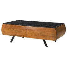 Couchtisch Akazie 124x60x40 Natur Lackiert / Marmor Schwarz Montreal 129