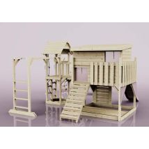 POLARPLAY Kinderspielturm Lars aus Holz – Spielhaus, Kletterwand, Rutsche, Brücke – Maximalgewicht 50 kg – Für Kinder ab 3 Jahren