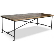 Privatefloor - Vintage Industrial Design Dining Table - Wood And Steel Natural Wood