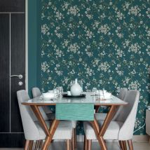 Papier Peint Intissé Eliza Teal 1005 X 52cm Turquoise