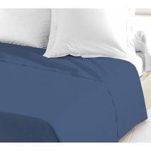 Home Linge Passion - Drap Plat, 100% Coton 57 Fils, Bleu Intense, 180x290 Cm Hp-62646