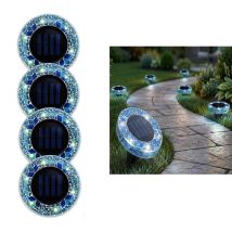 Lot De 4 Lampes Solaires Mosaïque, Éclairage Led D'Extérieur, Lampes De Sol, Spots De Balisage, Idéales Pour Jardins Et Terrasses (bleu)