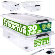 Scatola In Plastica Contenitore Con Coperchio Impilabile Trasparente Ruote Chiusura A Scatto Salvaspazio Senza Bpa 60l/30l 2x 30l (de) - Deuba