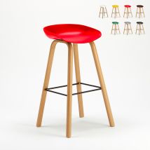 Sgabello Alto Per Bar E Cucina Effetto Legno Towerwood - Rosso