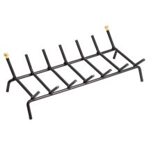 Niedriges Kaminholzgestell aus pulverbeschichtetem Schmiedeeisen – mit Messingknöpfen – 37cm Breite, 35cm Tiefe, 16cm Höhe