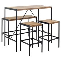 Bahamas Bartisch Set – Hochtisch, Bank und 2 Stühle – Stahlgestell, Naturholzoberflächen – Sitzhöhe 70 cm