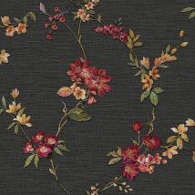 Design Id - Black Red Floral Wallpaper Textured Embossed Metallic Paste The Wall Vinyl