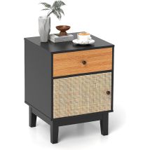 Comodino In Rattan Stile Medievale Con Cassetto E Armadietto Tavolino Boho Con Gambe In Legno Nero Marrone