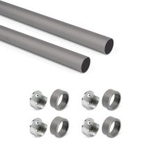 Emuca Satz Von 2 Runde Korpusschienen D.28mm Länge 0,75m Mit Halterungen, Aluminium Und Zamak, Titanium