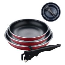 Bergner Click&cook Red Edition Set Di Padelle Da 4 Pezzi Da 18, 20 E 24 Cm + Manico Ergonomico Rimovibile Alluminio Pressato E Antiaderente Per Tutti 
