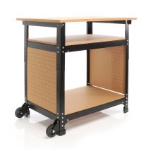 Fahrbare Werkbank 69 X 51 X 66 - 82 Cm, Höhenverstellbarer Werktisch, Arbeitstisch Mit 2 Rollen, 2 Ablagen Und Seitliche Lochwand - Xpotool