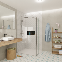 Swiss Aqua Technologies - Walk-in 120x200cm Pared Giratoria Y Retorno En Cristal Antical Crystal Glass 8 Mm , Con Brazos Y Perfiles En Cromo Brillo.