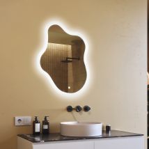 Artforma - Espejo De Baño Led 74x94, Interruptor Táctil, Led Dual, Espejo Irregular