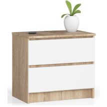 Abamihome - Nachttisch Akord K60 In Der Farbe Sonoma-eiche Mit 2 Schubladen Front Weiß B60 X H55 X T40 Cm