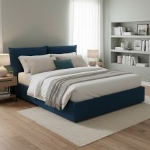 Doppelbett Gabriella, Containerbett Mit Stoffbespannung, 100% Made In Italy, Frontöffnung, Passend Für Matratze Cm 160x200, Blau - Talamo Italia