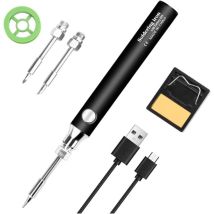 Schwarzes, Wiederaufladbares Usb-lötkolben-set Aus Metall Mit 3 Lötspitzen.