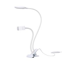 Forlight - Servi Flexo Portátil Led 4 W Con Pinza Para Móvil. Regulador De Tono E Intensidad Brazo Flexible. Blanco
